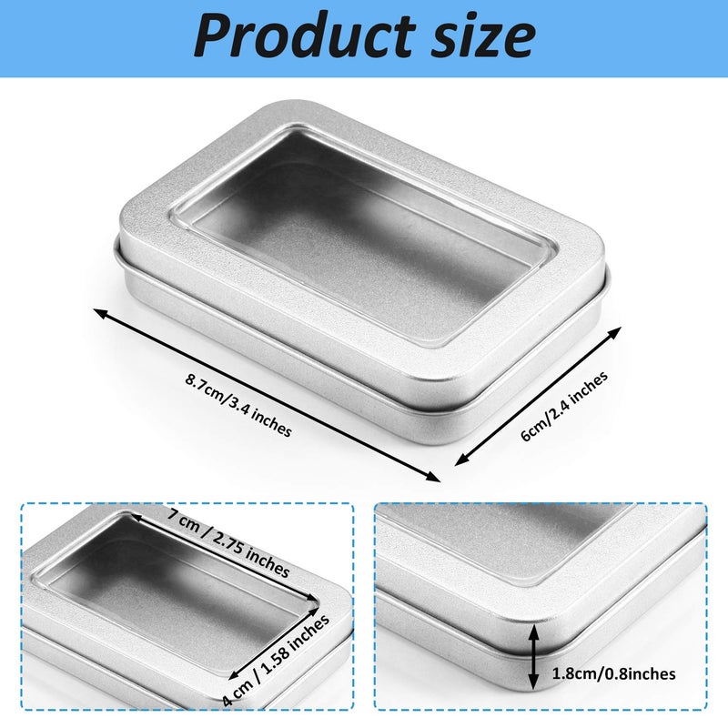 TecUnite 24 Pieces Tin Box Metal Tins with Lids Clear Top Empty Mini Portable Small Storage Tins Case for Home Candles, Candies, Gifts, Balms and Treasures, 3.4x2.4x0.8 Inch, Silver - Image 5